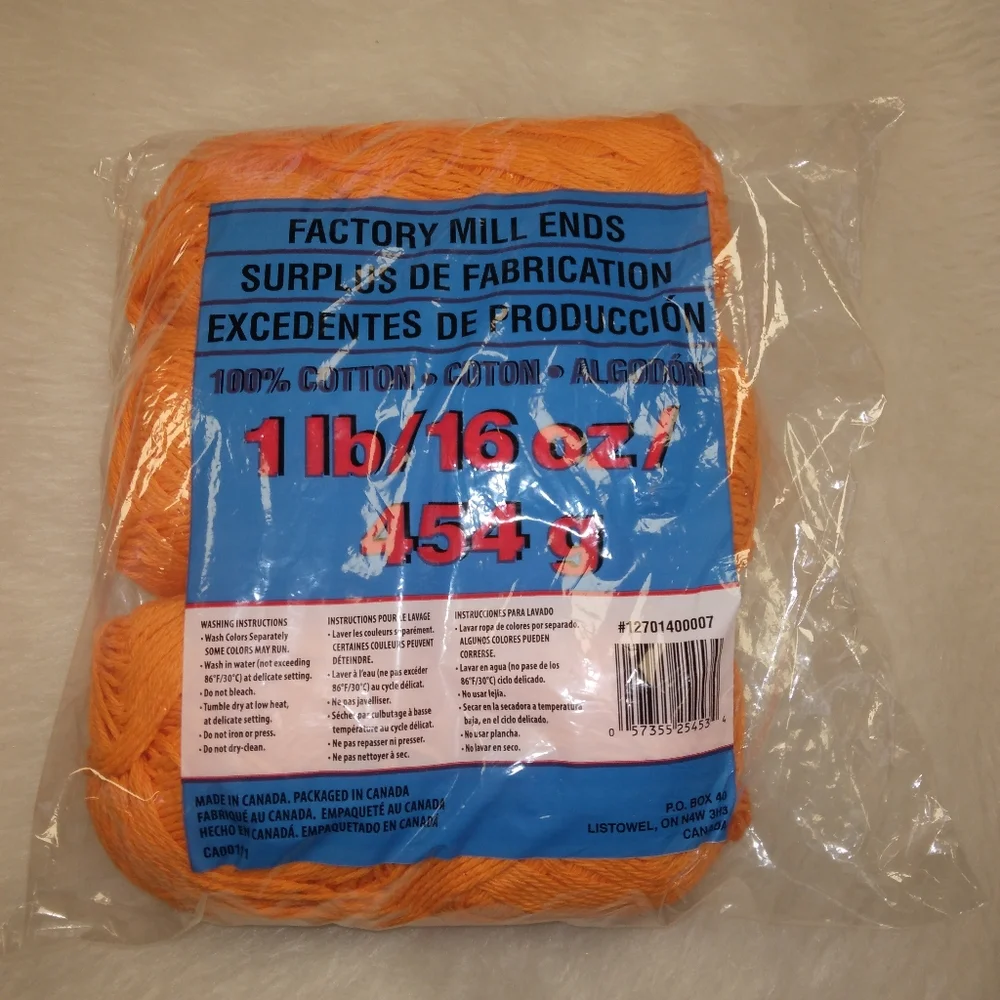 YARN FACTORY MILL ENDS 1 pound yarn, 100% cotton, NEW, Orange